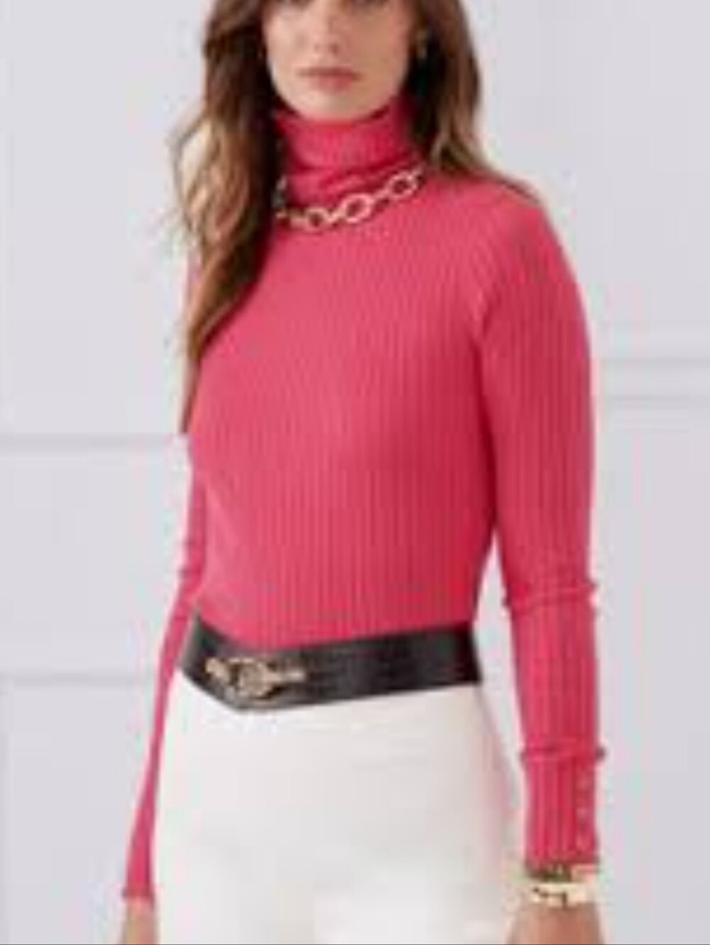 J. McLaughlin Pink Ribbed Cowl Neck Sweater